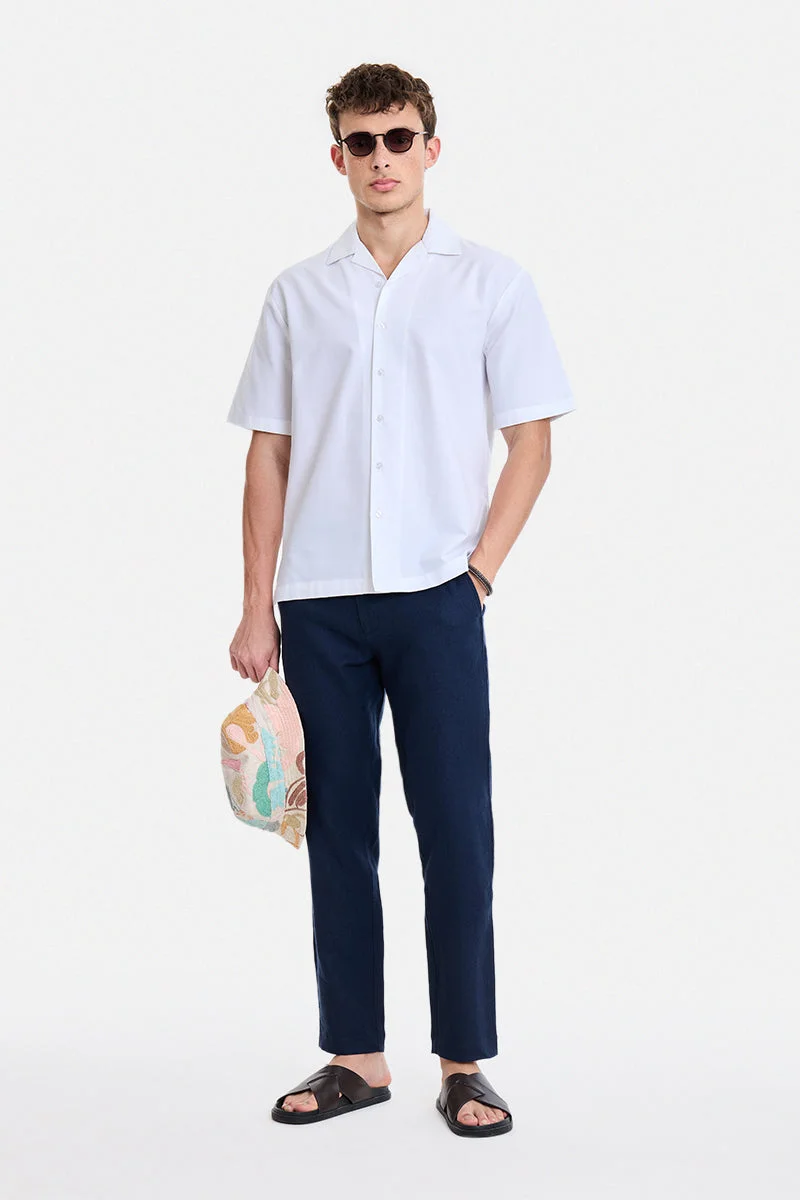 SNITCH Navy Blue Solid Regular Fit Trousers