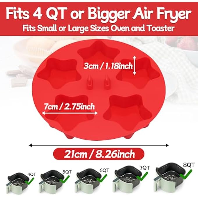 Silicone Air Fryer Muffin Pan For 5 Cup NonStick Cupcake Pan Just Pop Out Food Grade Fower Molds Silicone Baking Cups Perfect For Egg Muffin Cupcake 1Pcs100 Pcs Cellophane Bags - Image 3