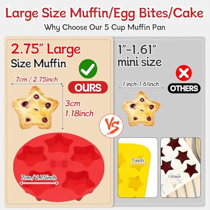 Silicone Air Fryer Muffin Pan For 5 Cup NonStick Cupcake Pan Just Pop Out Food Grade Fower Molds Silicone Baking Cups Perfect For Egg Muffin Cupcake 1Pcs100 Pcs Cellophane Bags - Image 4