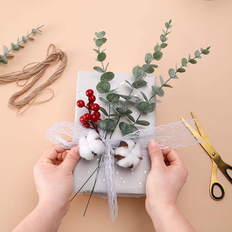 ABAJI Plastic Eucalyptus Wine Red Stems 12 PCS Fake Faux Decorations with Artificial Leaves Greenery Plant Leaf Suitable Home Office House Table Desk Decor Wedding Party Vase Forever Live - Image 4