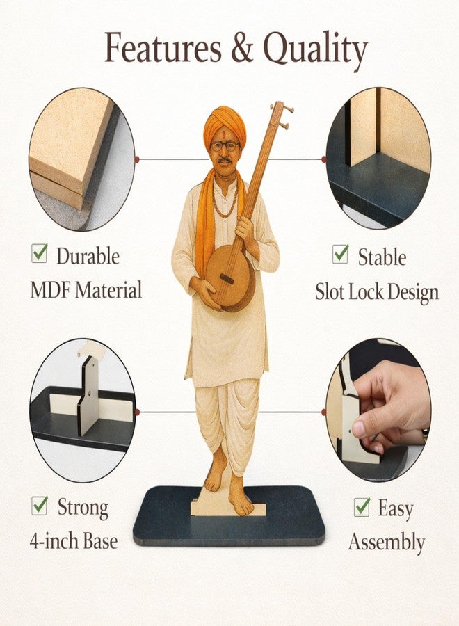 DIGI ART'S Digi Arts Varkari Wari Standee Set | MDF Cutout Figurines of Vithal and 6 Varkari | 8 Inch Decorative Standies for Ganpati Decor, Wari Theme, Mandir & Festival Decoration (Set of 7) - Image 5