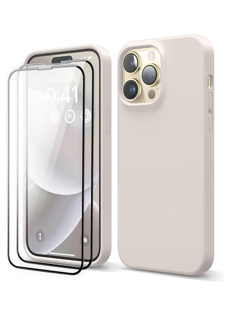 【3 in 1】 for iPhone 15 Pro Max Case with 9H Tempered Glass Screen Protector, Liquid Silicone Shockproof Protective Case,Slim Phone Cover for iPhone 15 Pro Max (iphone 15 Pro Max, White) - Image 1