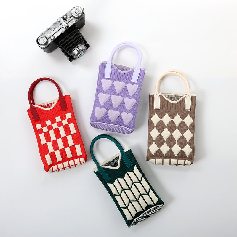 2025 Spring Fly Knitted Tote Bag Girl'S Love Mobile Phone Bag Wool Knitted Small Square Bag Crossbody Bag Textured Bag - Image 3