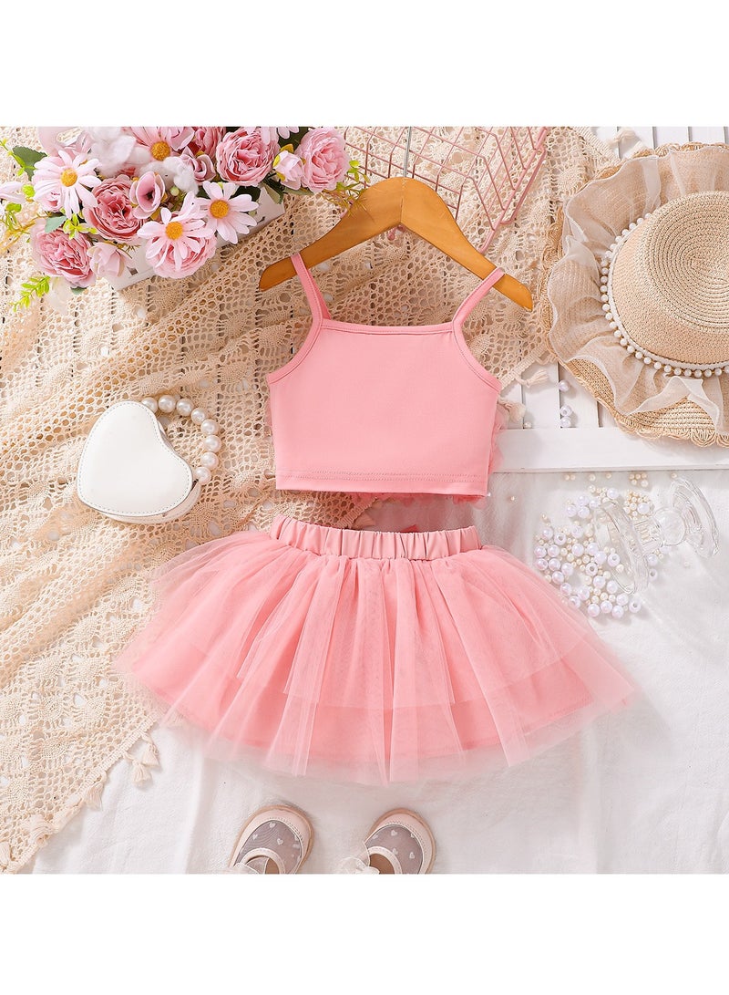 طقم توب وردي بتطريز ورود وتنورة تول منفوشة للبنات عمر 2–3 سنوات (100 سم) – مثالي لحفلات أعياد الميلاد، احتفالات العيد، التجمعات العائلية والخروج للمول - Image 2