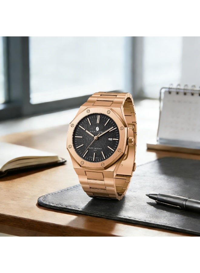 SAPPHERO Men's Watch Octagonal Stainless Steel Luminous Wristwatch Luxury Analog Quartz Watch for Men with Date Elegant Mens - Image 1