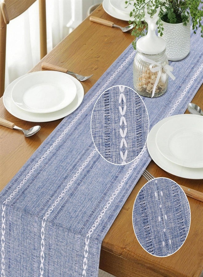 tiosggd Dusty Blue Table Runner 15 x 72 Inches, Spring Summer Cotton Linen Farmhouse Dresser Runner Cover Top, Rustic Blue and White Coastal Table Decor for Dining Room, Kitchen, Wedding, Party, Home Decor - Image 5