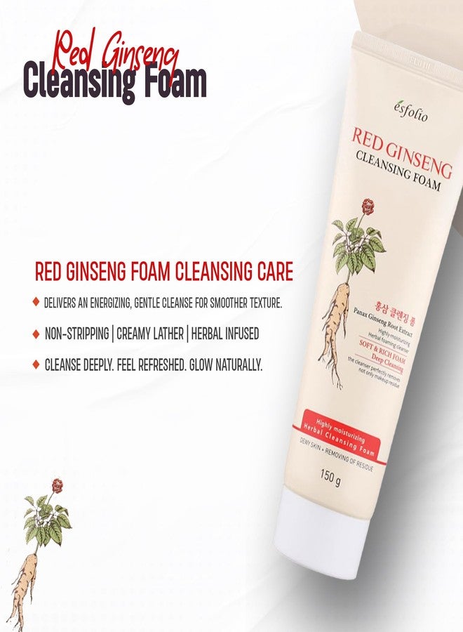 esfolio رغوة تنظيف الجينسنغ الأحمر من إيسفوليو - غسول وجه كوري مع مستخلصات عشبية - منظف كريمي يومي لجميع أنواع البشرة - تركيبة رغوية منعشة - (5.29 أونصة - 150 مل) - Image 5