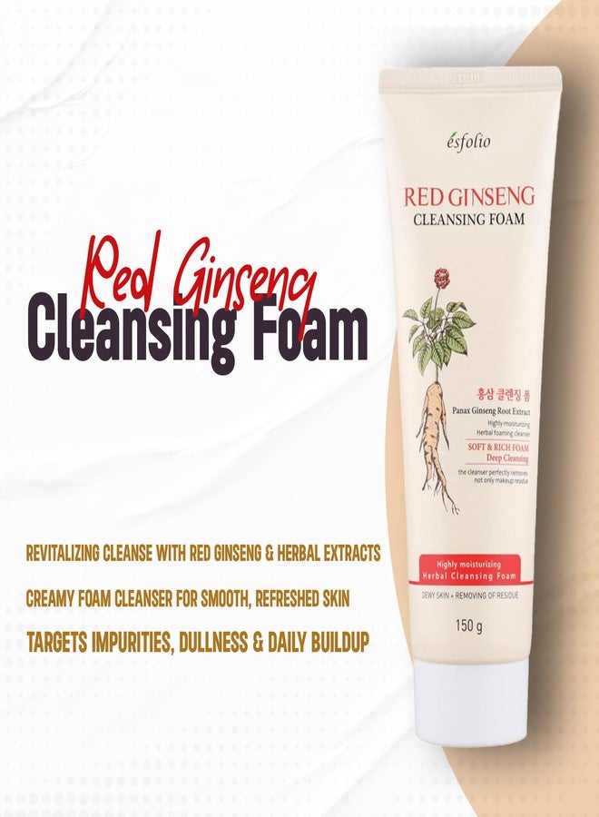 esfolio رغوة تنظيف الجينسنغ الأحمر من إيسفوليو - غسول وجه كوري مع مستخلصات عشبية - منظف كريمي يومي لجميع أنواع البشرة - تركيبة رغوية منعشة - (5.29 أونصة - 150 مل) - Image 2