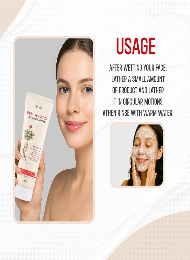 esfolio رغوة تنظيف الجينسنغ الأحمر من إيسفوليو - غسول وجه كوري مع مستخلصات عشبية - منظف كريمي يومي لجميع أنواع البشرة - تركيبة رغوية منعشة - (5.29 أونصة - 150 مل) - Image 4