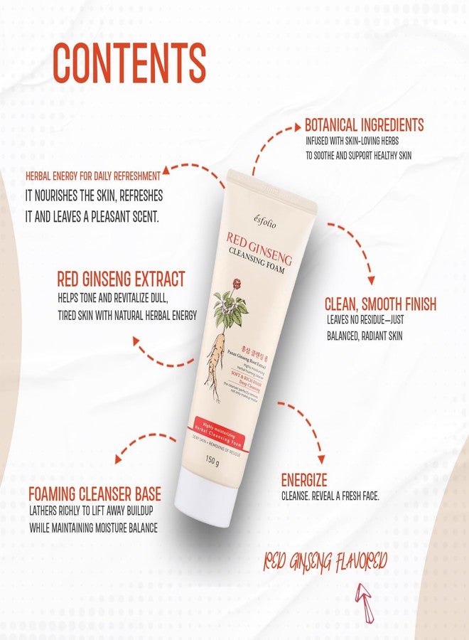 esfolio رغوة تنظيف الجينسنغ الأحمر من إيسفوليو - غسول وجه كوري مع مستخلصات عشبية - منظف كريمي يومي لجميع أنواع البشرة - تركيبة رغوية منعشة - (5.29 أونصة - 150 مل) - Image 3