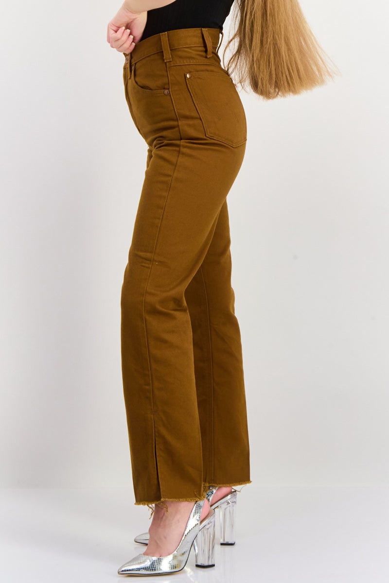 Wrangler Women Regular Fit Mid Rise Straight Leg No Stretch Jeans, Brown - Image 2