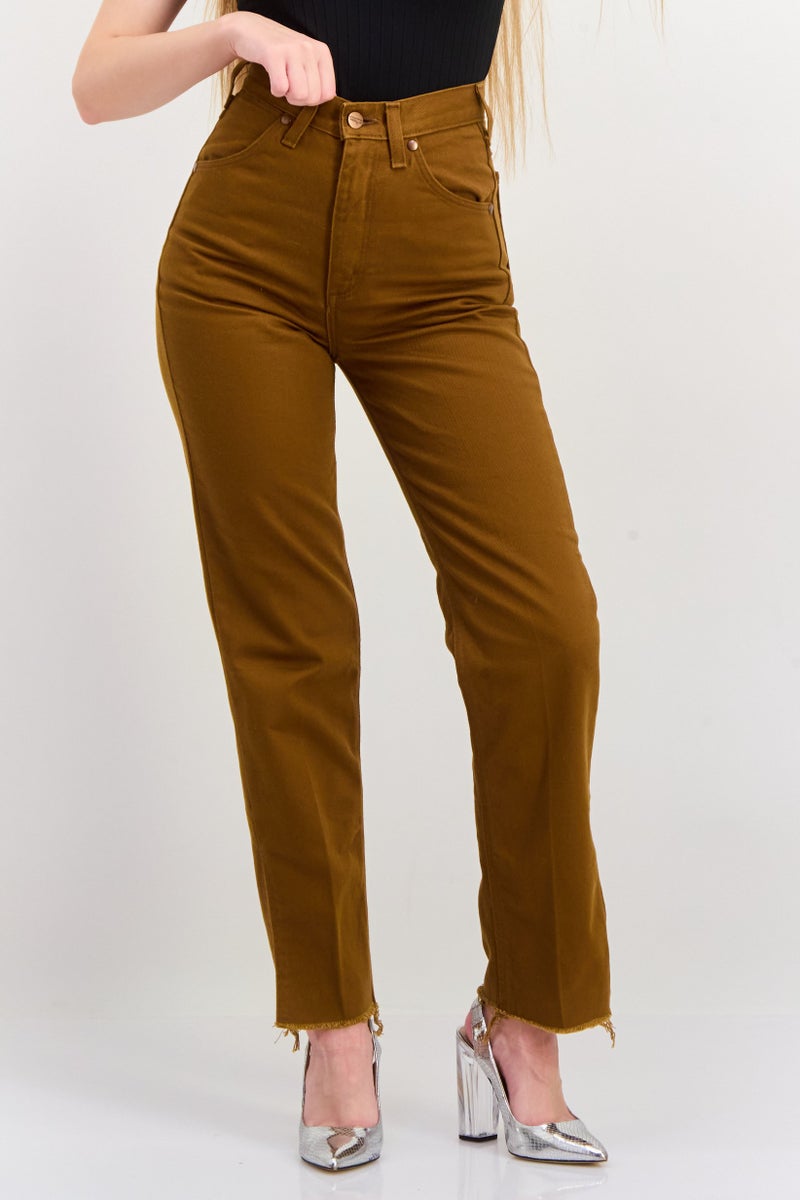 Wrangler Women Regular Fit Mid Rise Straight Leg No Stretch Jeans, Brown - Image 1