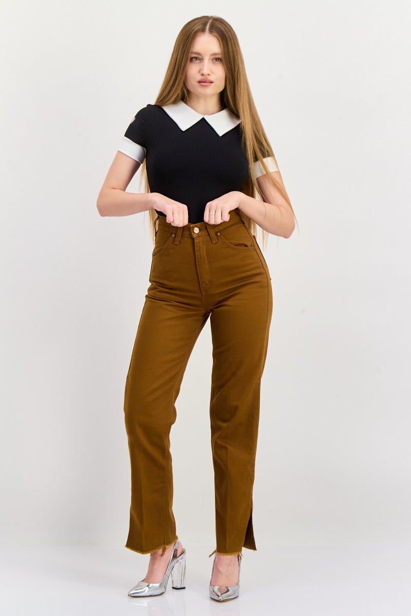 Wrangler Women Regular Fit Mid Rise Straight Leg No Stretch Jeans, Brown - Image 4