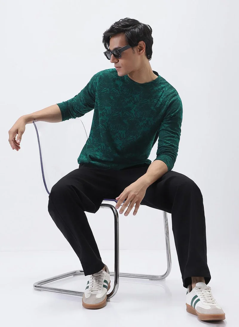 Urbano Fashion  Urbano Fashion Men's Dark Green Printed Full Sleeve Slim Fit Cotton T-Shirt for Men | Best Price UAE