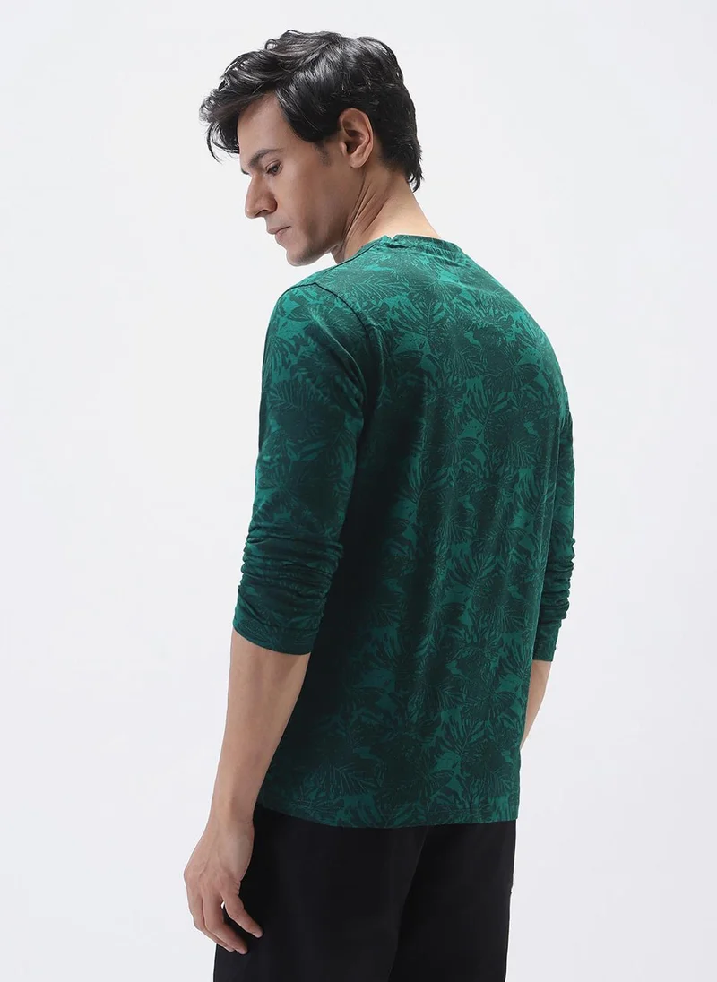 Urbano Fashion  Urbano Fashion Men's Dark Green Printed Full Sleeve Slim Fit Cotton T-Shirt for Men | Best Price UAE