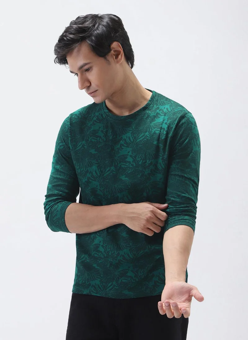 Urbano Fashion  Urbano Fashion Men's Dark Green Printed Full Sleeve Slim Fit Cotton T-Shirt for Men | Best Price UAE