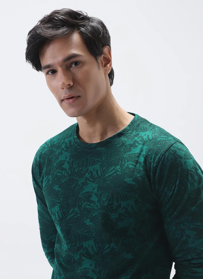 Urbano Fashion  Urbano Fashion Men's Dark Green Printed Full Sleeve Slim Fit Cotton T-Shirt for Men | Best Price UAE