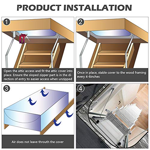 Papillon Attic Door Insulation Cover for Attic Ladder 25x54x11 Inch Fireproof Aluminum Foil Tent with Zipper Access - R-14.5 All-Season Energy Saver for Stairs Openings - Image 3