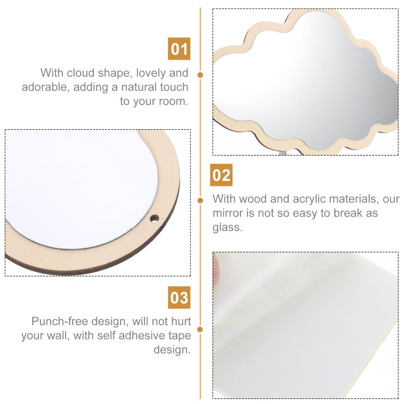 FOMIYES Mirror Cloud Wooden Mirror Cartoon Safety Shatterproof Mirrors Wall Sticker Nordic Bedroom Nursery Decoration Mirrors - Image 5