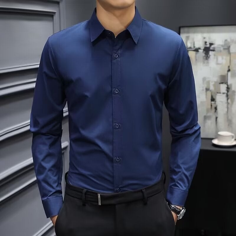 Wedding Shirt Men'S Black Grey High-Grade Shirt Slim-Fit Business Dress Anti-Wrinkle Top Long-Sleeved Suit Shirt - Image 4
