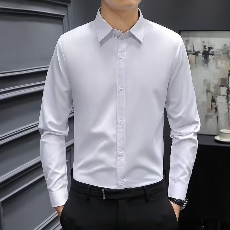Wedding Shirt Men'S Black Grey High-Grade Shirt Slim-Fit Business Dress Anti-Wrinkle Top Long-Sleeved Suit Shirt - Image 5