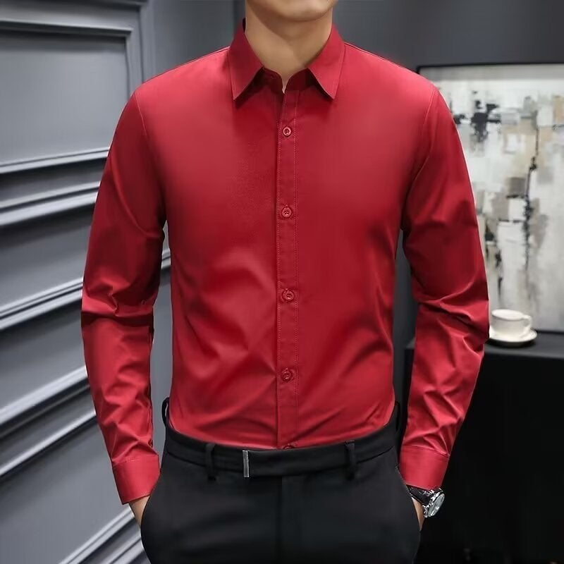 Wedding Shirt Men'S Black Grey High-Grade Shirt Slim-Fit Business Dress Anti-Wrinkle Top Long-Sleeved Suit Shirt - Image 3