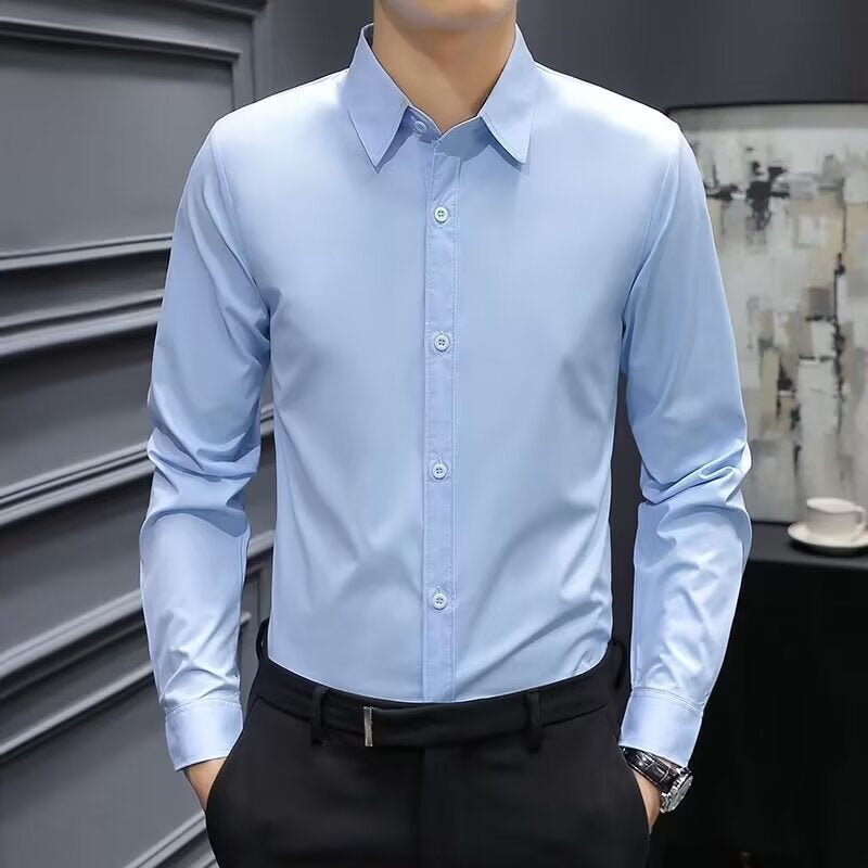 Wedding Shirt Men'S Black Grey High-Grade Shirt Slim-Fit Business Dress Anti-Wrinkle Top Long-Sleeved Suit Shirt - Image 2