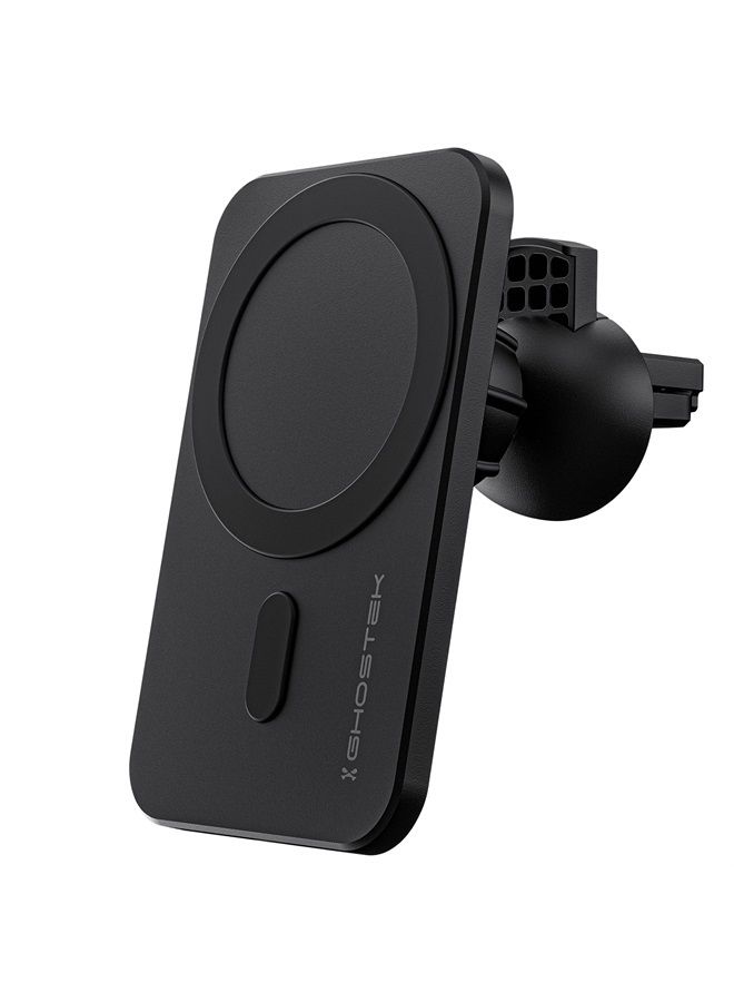 GHOSTEK شاحن سيارة NRGmount MagSafe لجهاز iPhone 15W شحن سريع مع مشبك تهوية الهواء، مشبك شفط الزجاج الأمامي مع ذراع قابل للتعديل مصمم لجهاز iPhone 13 Pro Max، iPhone 12 Pro Max mini (أسود) - Image 1