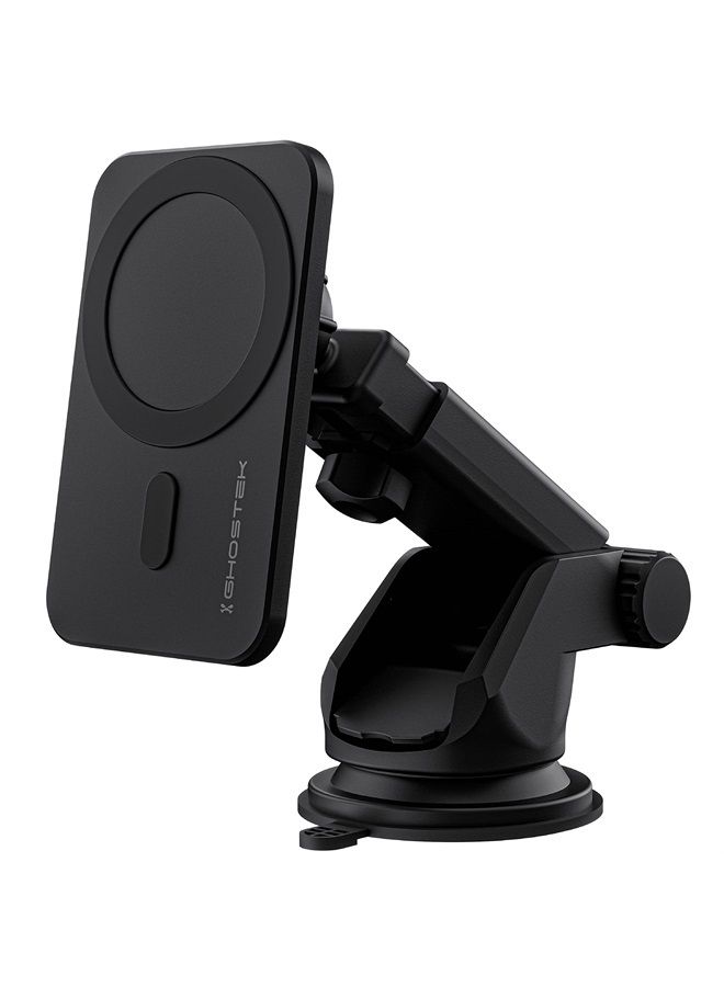 GHOSTEK شاحن سيارة NRGmount MagSafe لجهاز iPhone 15W شحن سريع مع مشبك تهوية الهواء، مشبك شفط الزجاج الأمامي مع ذراع قابل للتعديل مصمم لجهاز iPhone 13 Pro Max، iPhone 12 Pro Max mini (أسود) - Image 2