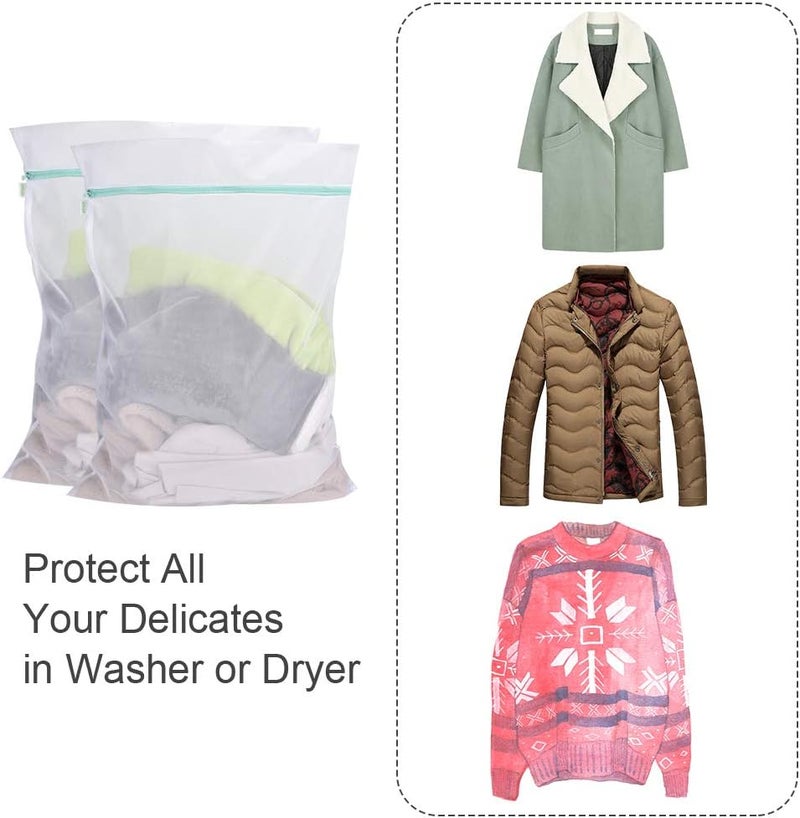 OTraki Mesh Laundry Bag for Delicates 2 Pack Garment Wash Bag 24 x 32 inch Zippered Large Washing Machine Bags for Sweater Dirty Clothes Washer Dryer Net Protector Travel College Dorm Organizer - Image 4