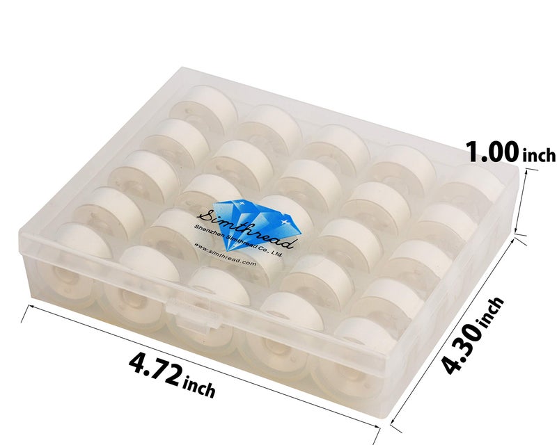 Simthread 25pcs White Prewound Bobbin Thread Size A Class 15 (SA156) 60WT with Clear Storage Plastic Case Box 70D/2 for Brother Embroidery Thread Sewing Thread Machine DIY - Image 2