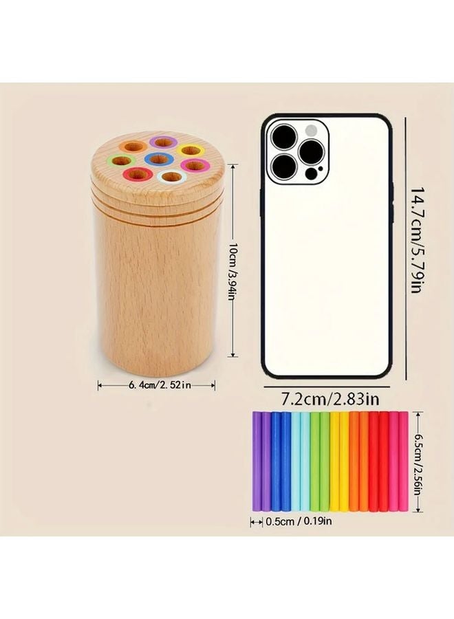 Colorful Wooden Rainbow Sorting Cup Sensory Learning Toy For Hand Eye Coordination - Image 4