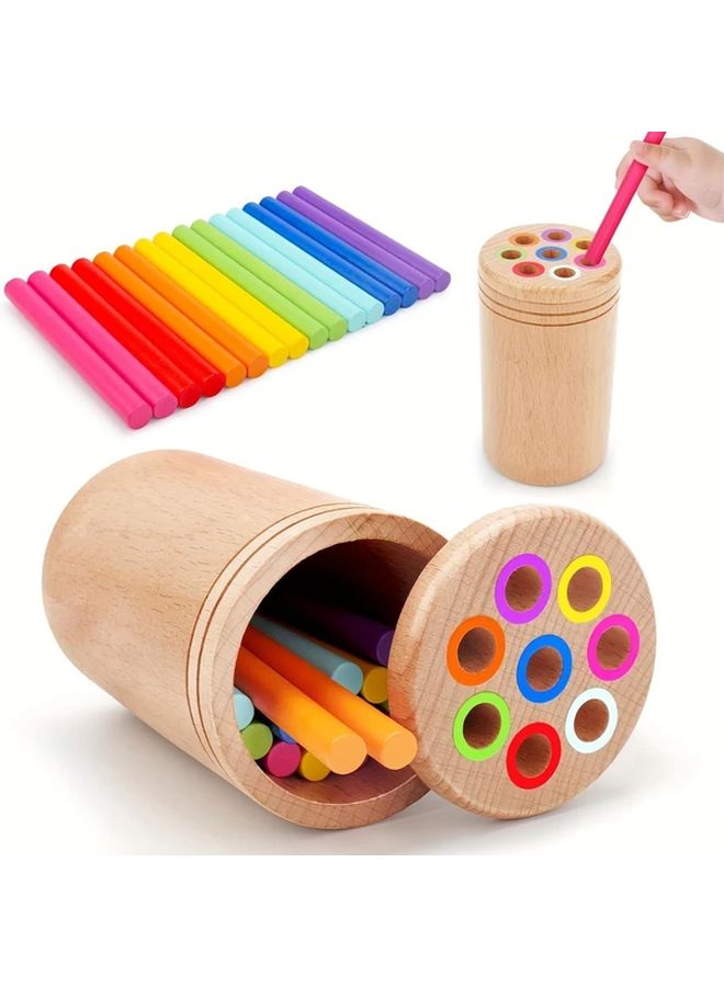 Colorful Wooden Rainbow Sorting Cup Sensory Learning Toy For Hand Eye Coordination - Image 2
