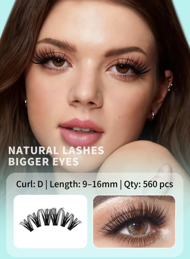 رموش جيمورو لتقوم بها بنفسك لاش تمديد عدة ، 560 قطعة العنقودية جلدة 40 د 50 د 60 د 80 د ، 9-16 مللي متر مع السندات وختم ، لاش مزيل ، الملقط و 10 فرش ، في المنزل صالون نمط رمش ملحقات - Image 4