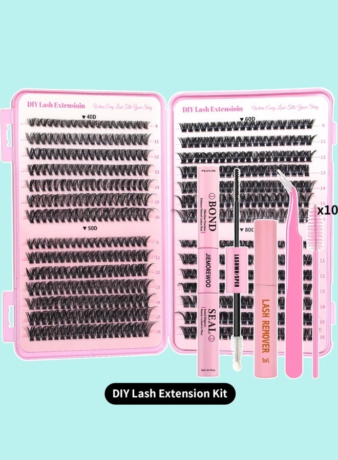 رموش جيمورو لتقوم بها بنفسك لاش تمديد عدة ، 560 قطعة العنقودية جلدة 40 د 50 د 60 د 80 د ، 9-16 مللي متر مع السندات وختم ، لاش مزيل ، الملقط و 10 فرش ، في المنزل صالون نمط رمش ملحقات - Image 2