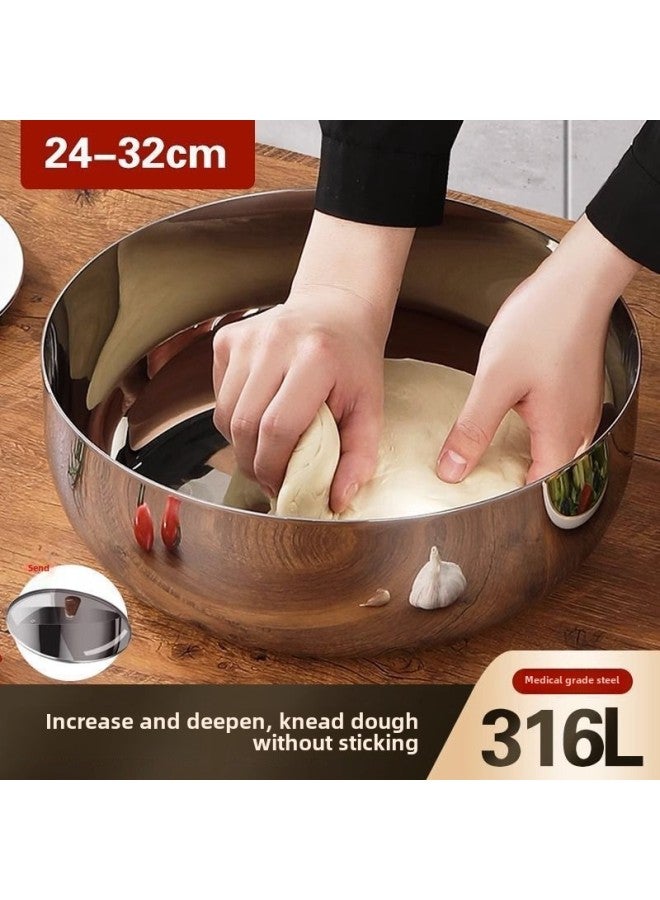 316L Food Grade Special Thick Facial Basin Household Non-stick Rubbing Facial Basin Large Soup Basin With Lid For Egg-beating Hair Basin White Steel Basin-Specifications:316l Upgraded 30cm No. 4 And Basin-Color:Default - Image 2