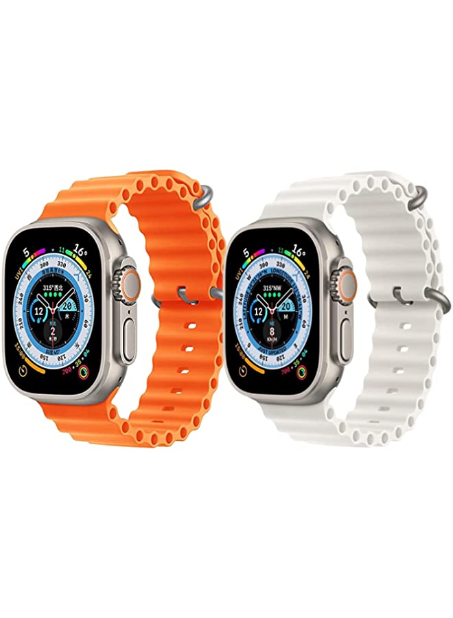 vesus Silicone Ocean Band Strap for Apple Watch Ultra 8 49mm Orange Single Color Strap with White Single Color Strap Set of 2