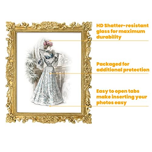 GUOER 8x10 Picture Frames Vintage Photo Frame with Glass Front Antique Picture Frame for Tabletop Wall Hanging (8x10, Shiny Golden) - Image 5