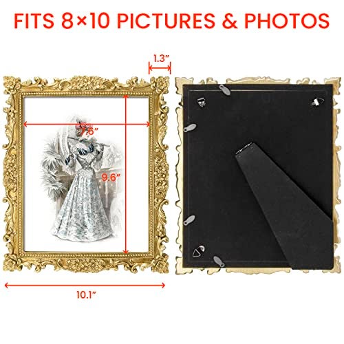 GUOER 8x10 Picture Frames Vintage Photo Frame with Glass Front Antique Picture Frame for Tabletop Wall Hanging (8x10, Shiny Golden) - Image 2