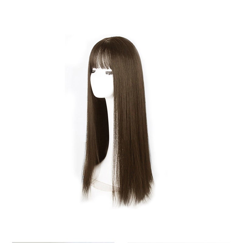 Long Straight Black Wig with Bangs Natural Black Hair Wigs for Women Synthetic Heat Wigs for Girls Daily Party Use,Halloween Cosplay Wig, Wigs for Women