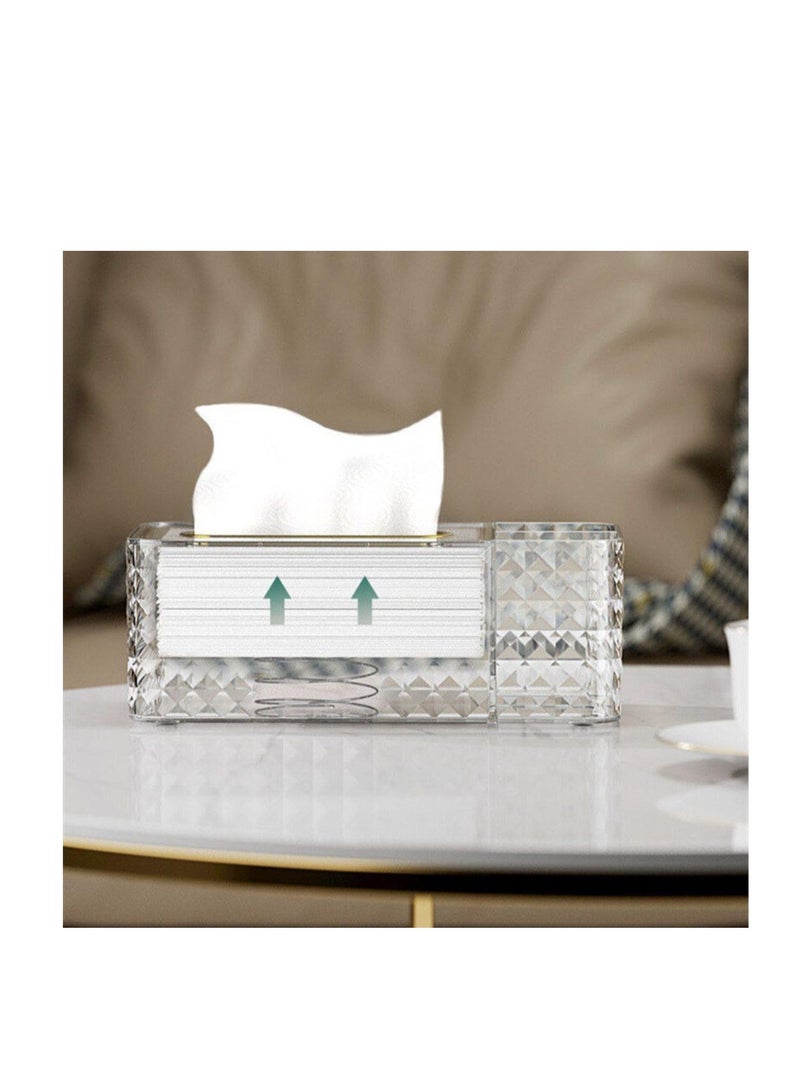 Acrylic Tissue Box Divided with Tissue Lifter - Practical and Stylish Design with 2 Compartments to Organize Remotes, Glasses, or Makeup Tools L (Clear) - Image 1
