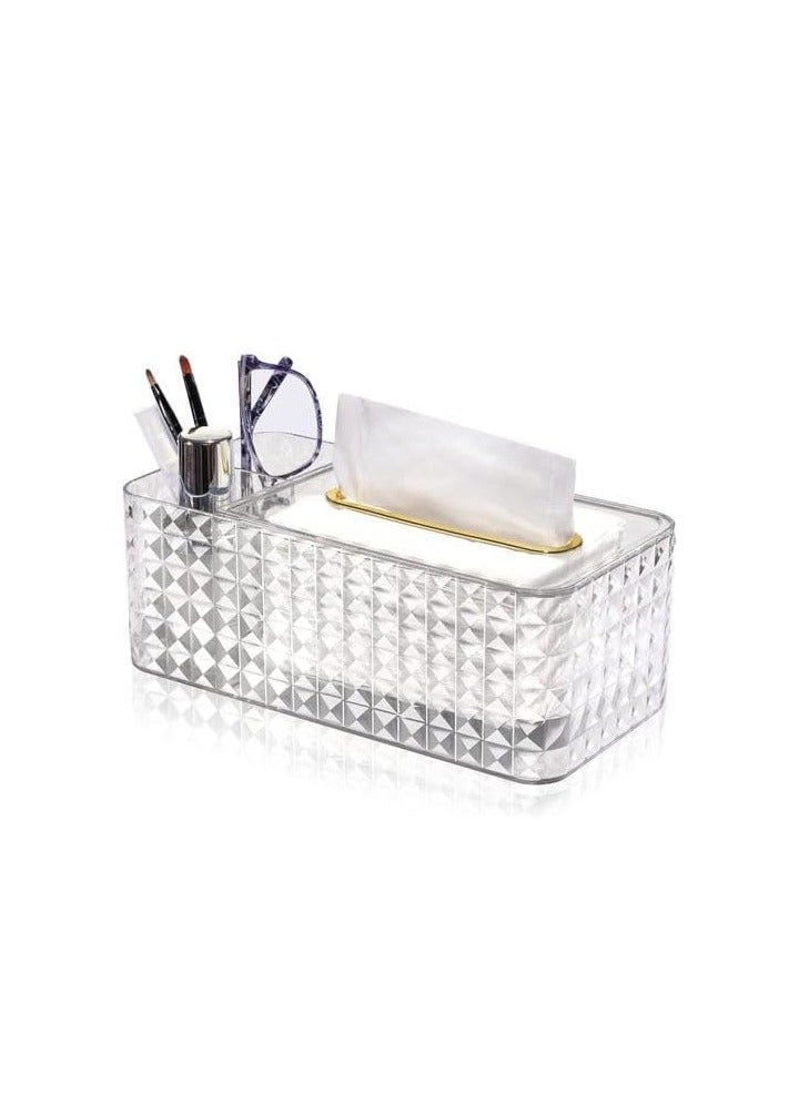 Acrylic Tissue Box Divided with Tissue Lifter - Practical and Stylish Design with 2 Compartments to Organize Remotes, Glasses, or Makeup Tools L (Clear) - Image 3