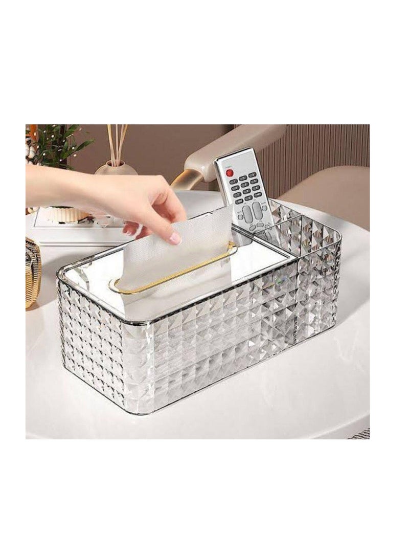 Acrylic Tissue Box Divided with Tissue Lifter - Practical and Stylish Design with 2 Compartments to Organize Remotes, Glasses, or Makeup Tools L (Clear) - Image 2