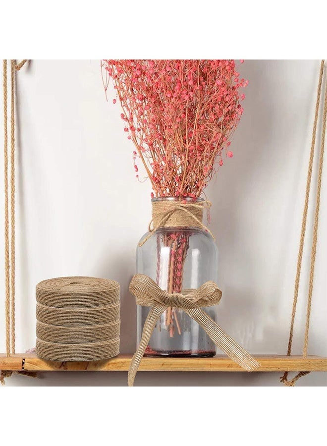 Peachjoy Natural Burlap Fabric Ribbon,Natural Burlap Fabric with Beautiful Burlap Ribbon Wedding Event Party and Home Decoration Long 10M Wide 2cm Each Roll 2 Rolls - Image 4