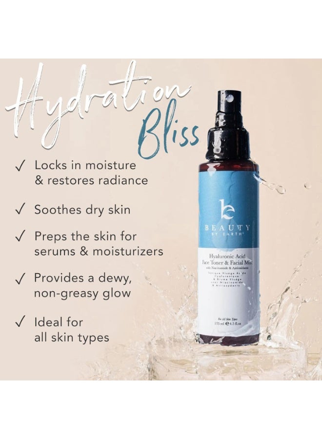 Beauty by Earth Hyaluronic Acid Toner for Face - USA Made with Natural & Organic Ingredients, Hydrating Toner with Niacinamide, Softens and Smoothes Dry & Sensitive Skin, Fragrance-Free Skin Care Spray Size: 4.5 Fl Oz (Pack of 1) - Image 3