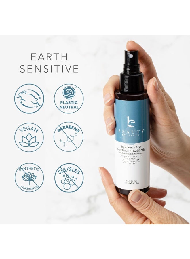 Beauty by Earth Hyaluronic Acid Toner for Face - USA Made with Natural & Organic Ingredients, Hydrating Toner with Niacinamide, Softens and Smoothes Dry & Sensitive Skin, Fragrance-Free Skin Care Spray Size: 4.5 Fl Oz (Pack of 1) - Image 2
