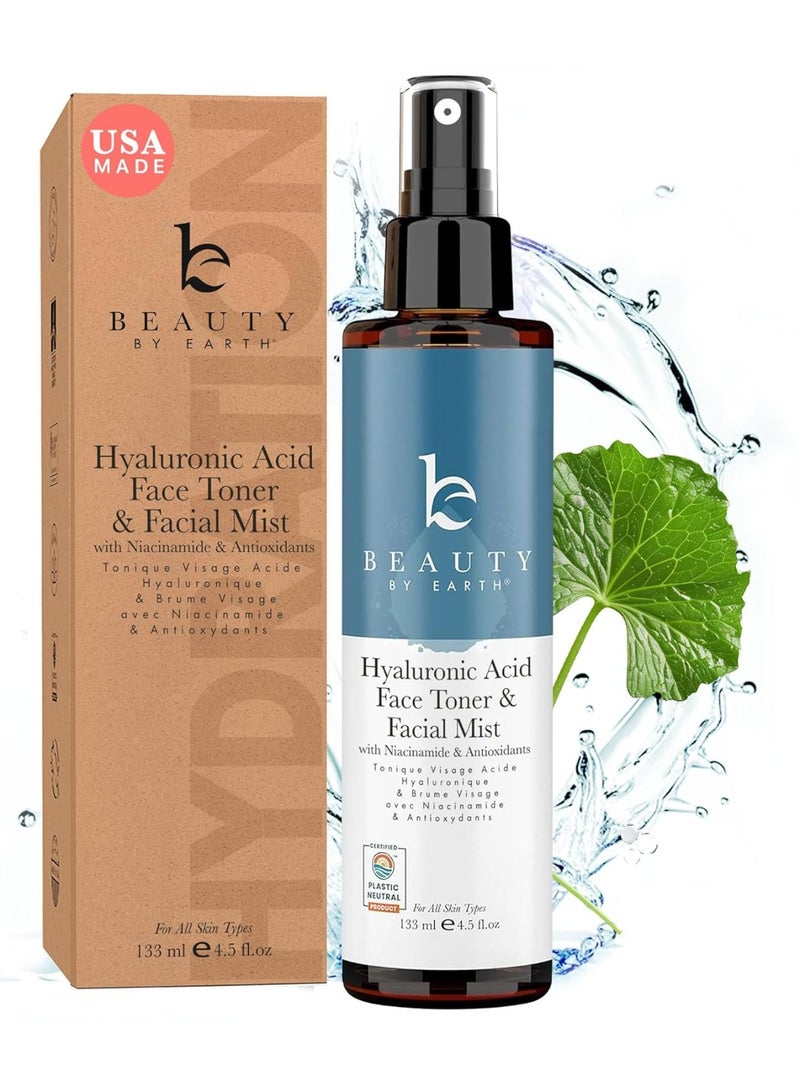 Beauty by Earth Hyaluronic Acid Toner for Face - USA Made with Natural & Organic Ingredients, Hydrating Toner with Niacinamide, Softens and Smoothes Dry & Sensitive Skin, Fragrance-Free Skin Care Spray Size: 4.5 Fl Oz (Pack of 1) - Image 1