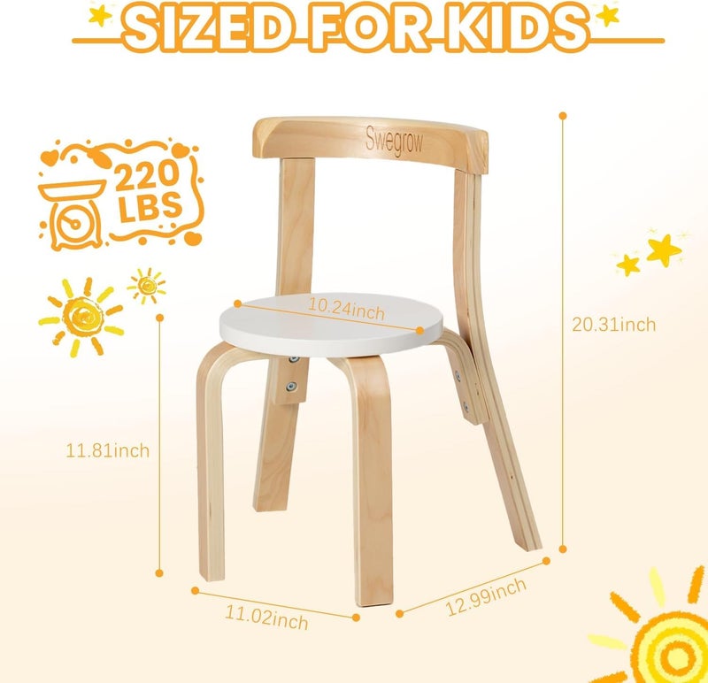 Swegrow Wooden Kids Chair, Toddler Chair for Table, Kids Stackable Chairs, Kid Wooden Furniture for Family/Playroom/Classroomï¼ˆSet of 2-Whiteï¼‰ - Image 3