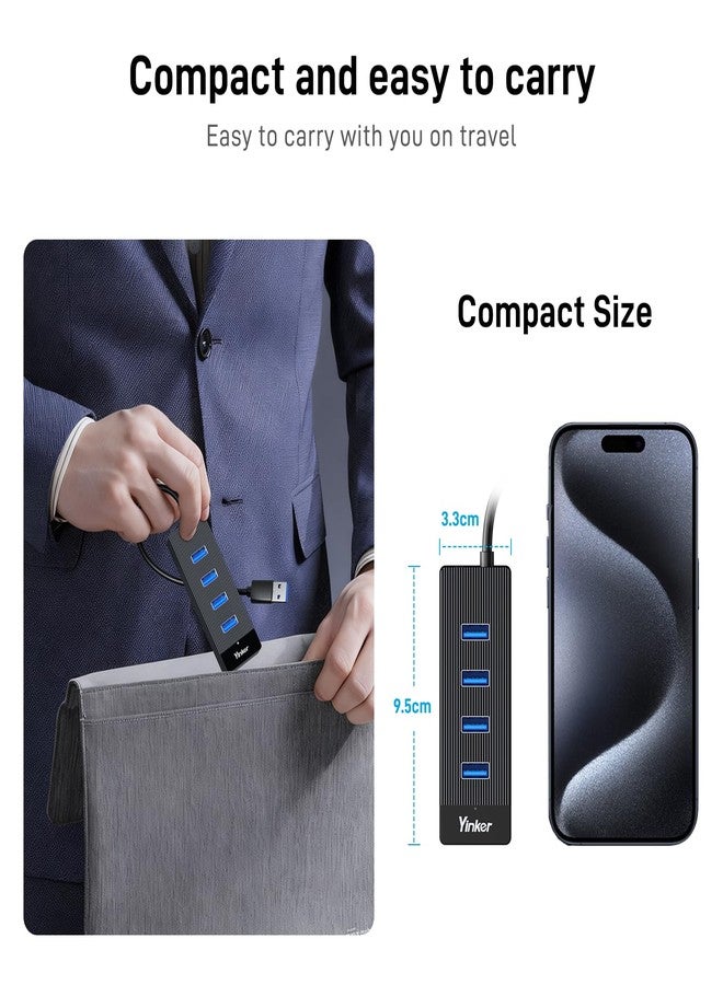 Yinker 4 Port USB 3.0 Hub 10FT Long Cable with 5 Gbps & 5V USB-C Power Supply for Laptop Desktop PC - USB Hub Splitter Extender Expander Compatible with Mac, Windows - Image 5
