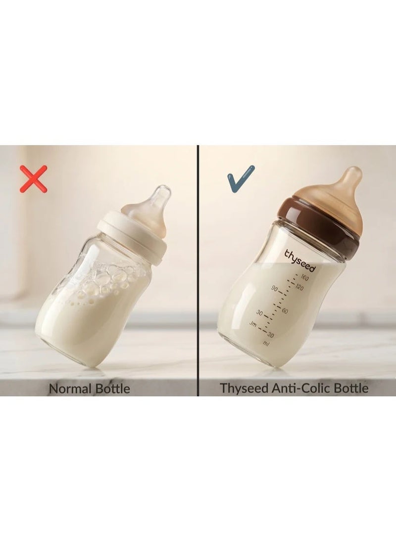 Thyseed Anti-Colic Glass Baby Bottle for Breastfed Infants, Paced Feeding, Breast-Like Newborn Extra Slow Flow Nipple (0m+), 5 oz, 1 Pack - Image 5